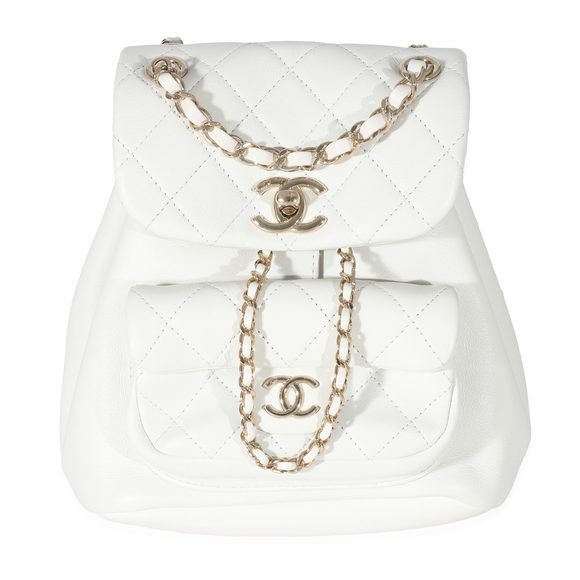 Chanel Handbags - Chanel White Shiny Aged Quilted Lambskin Small Duma Drawstring Backpack